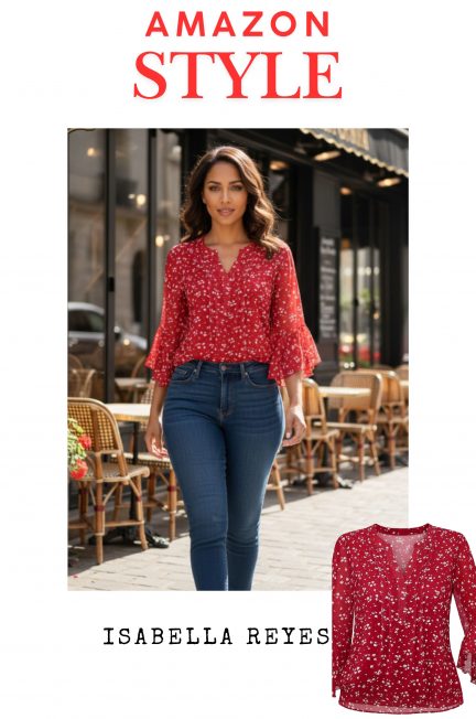 MASCOMODA Women’s V-Neck Floral Long Sleeve Tops – Summer 2025 Casual Chic